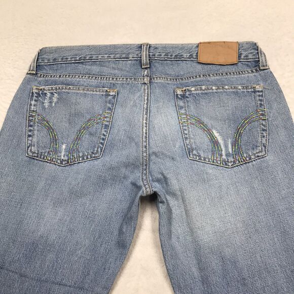 Y2K HOLLISTER Jean Women 9 (32x26) Lo Rise Boot Crop Light Wash Distressed - Picture 6 of 16